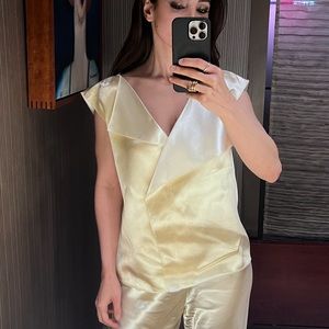 The Row lustrous top fold-over neckline